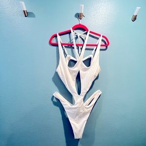 NWT | MUGLER X H&M Halterneck Cut-out Swimsuit White LIMITED EDITION | Size 14